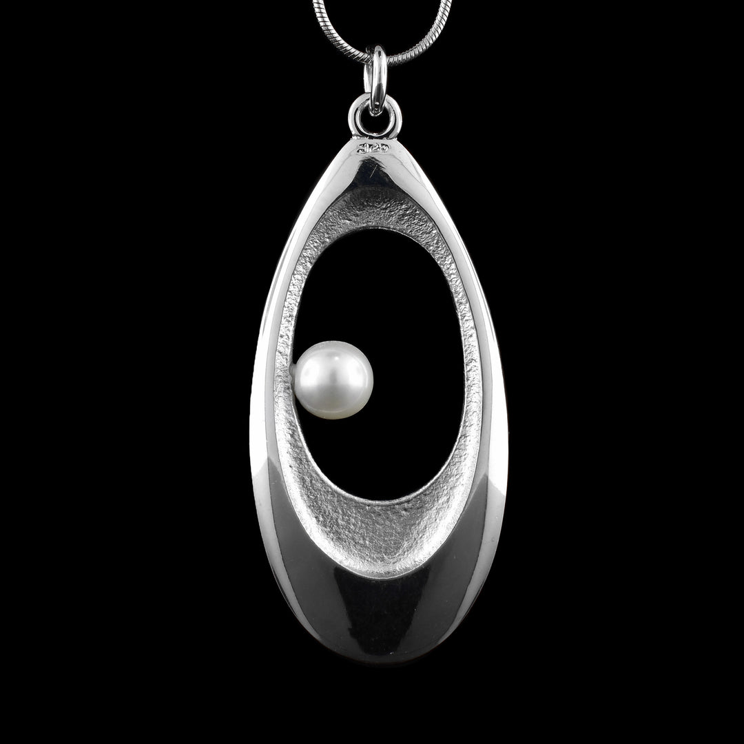 Large Oval Cutout Silver and Pearl Pendant Necklace - Artina's Jewellery