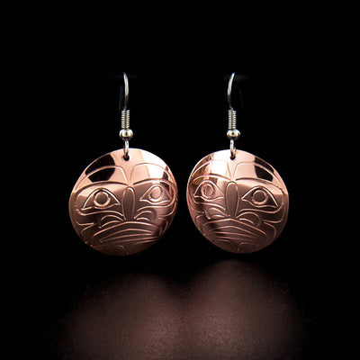 Copper moon earrings hand-carved