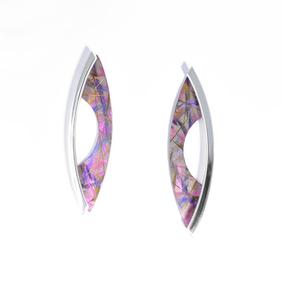 Pink Titanium Crescent Stud Earrings