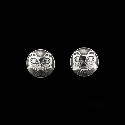 Domed sterling silver bear studs. Both studs have design of front view of bear with paws lifted and teeth showing.