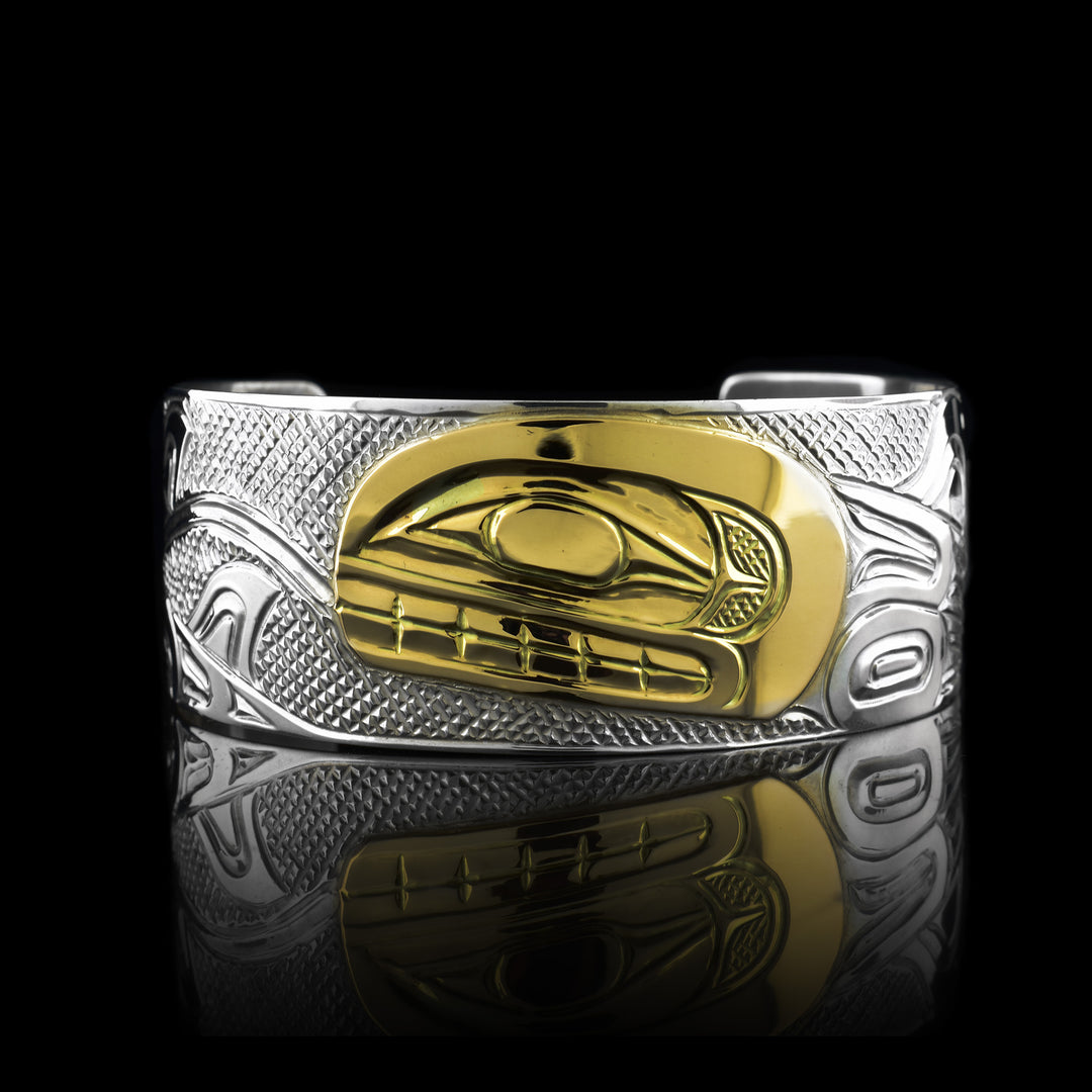 Sterling Silver and Gold 1" Orca Pod Cuff Bracelet