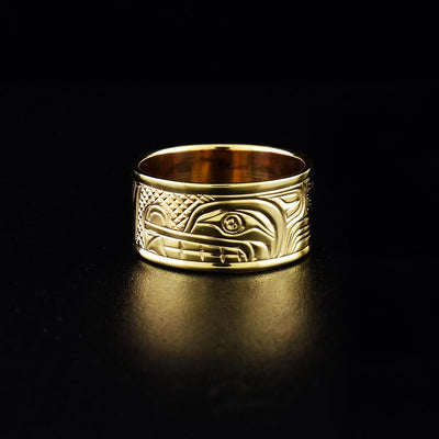 3/8" 14K Gold Wolf Ring