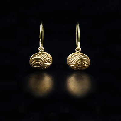 14K Gold Hummingbird Round Mini Dangle Earrings