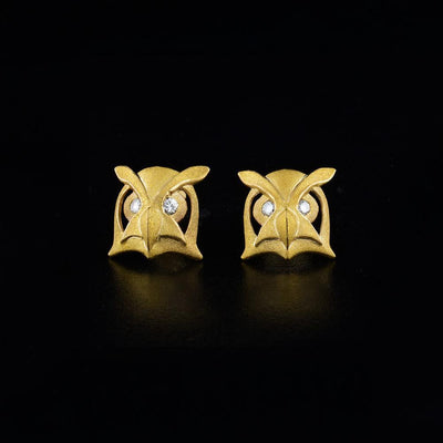 14K Gold Owl Earrings with Diamonds