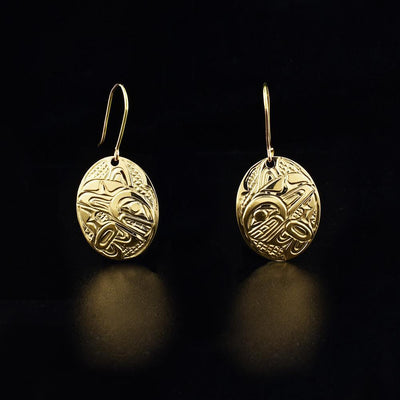 14K Gold Oval Orca Earrings