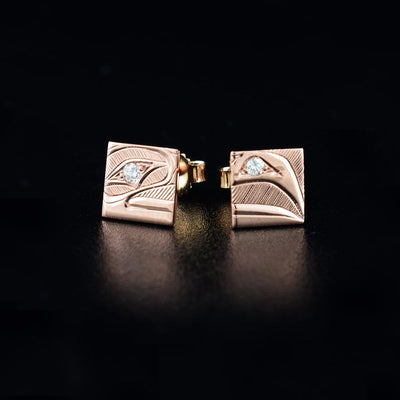 14k Rose Gold Raven Stud Earrings with Diamonds