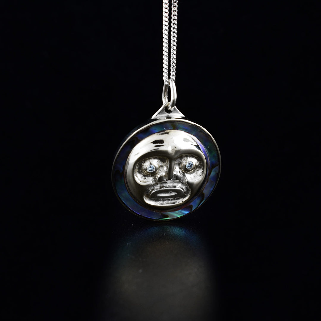 14K white gold blue diamond moon pendant