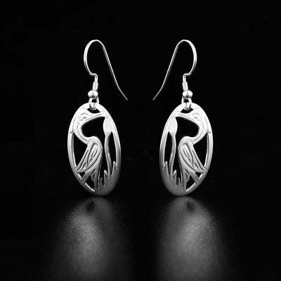 Small Sterling Silver Oval Cut Out Heron Earrings
