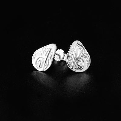 Sterling Silver Teardrop Hummingbird Stud Earrings