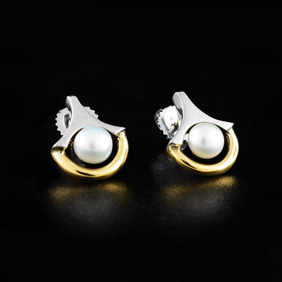 Sterling Silver and 14K Gold Nested Pearl Earrings
