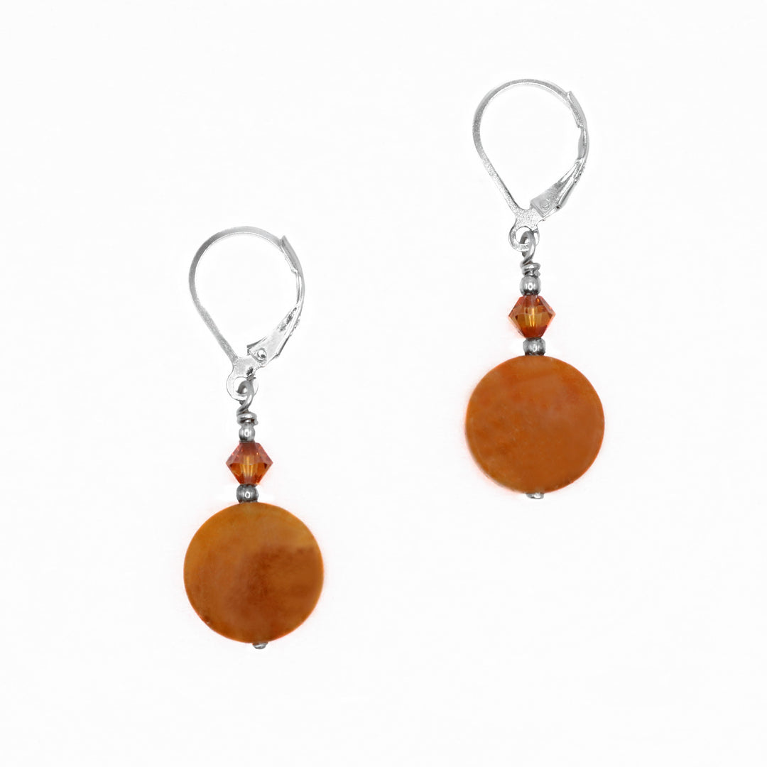 Yellow Jade and Crystal Coin Earrings hand crafted by artist Karley Smith.