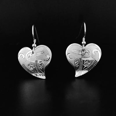 Sterling Silver Hummingbird in Heart Earrings