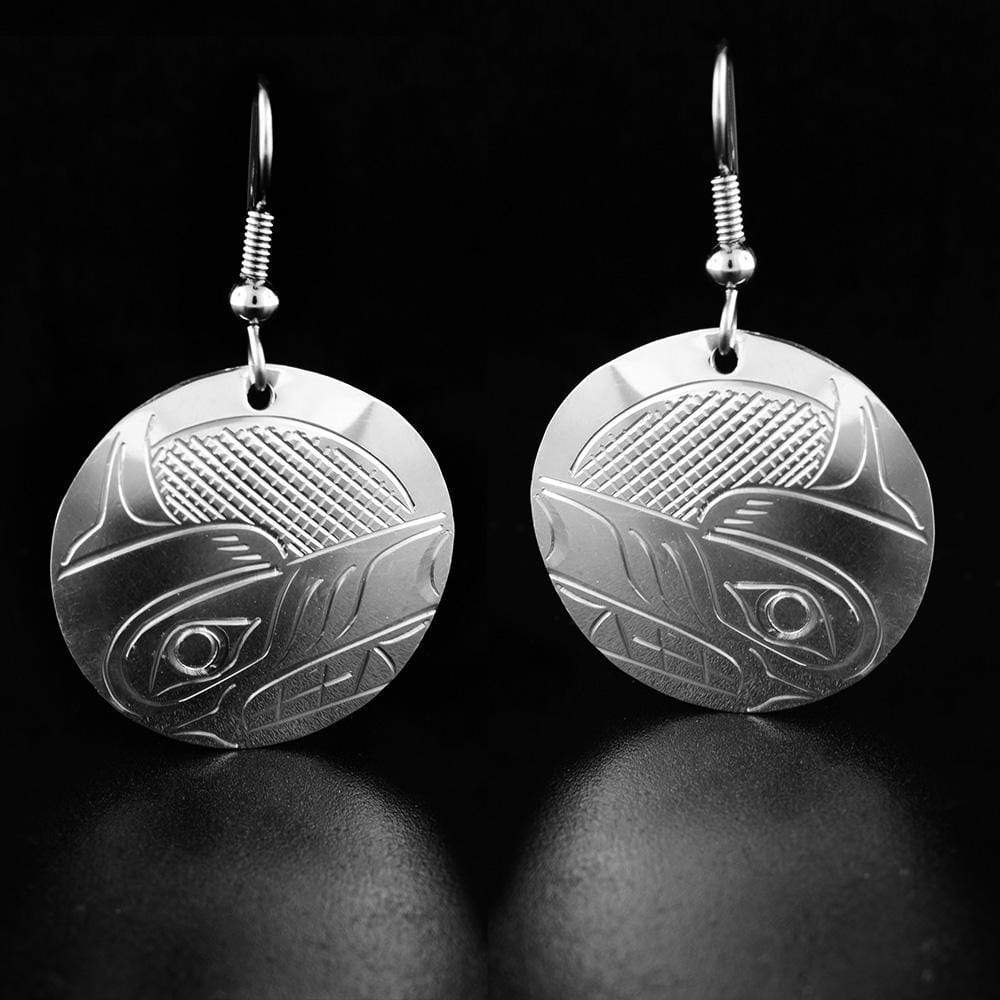 Sterling Silver Round Wolf Earrings