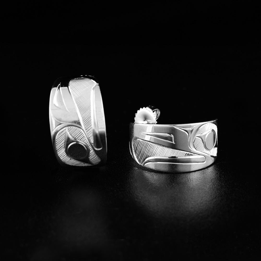 Sterling Silver Tapered Eagle Hoop Earrings