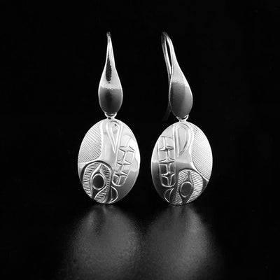 Sterling Silver Oval Wolf Earrings