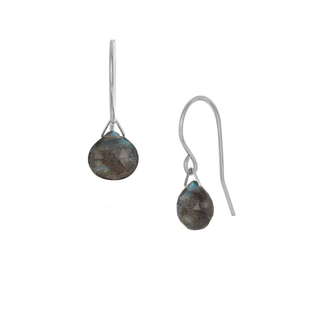 Sterling Silver Labradorite Lantern Earrings are hand crafted by artist Pamela Lauz. She has used sterling silver for the hooks and genuine labradorite. Each earring measures 1.0" x 0.4" from the top of the hook.