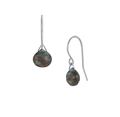 Sterling Silver Labradorite Lantern Earrings are hand crafted by artist Pamela Lauz. She has used sterling silver for the hooks and genuine labradorite.  Each earring measures 1.0" x 0.4" from the top of the hook.