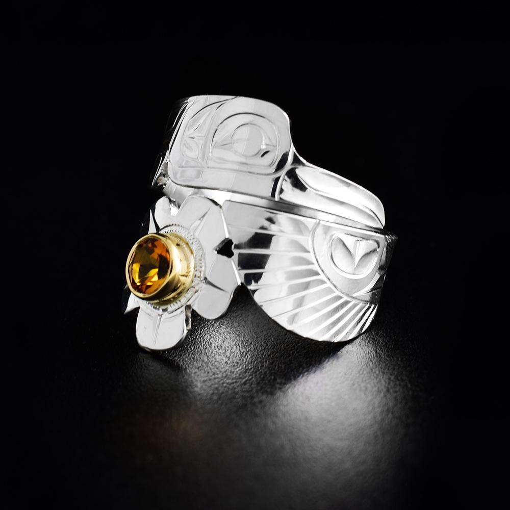 Sterling Silver Raven Stealing Citrine Sun Ring