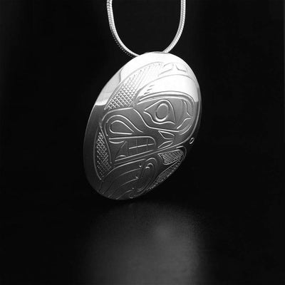 Sterling Silver Oval Bear Pendant with Carved Bail