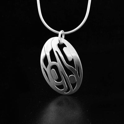 Sterling Silver Oval Cut Out Raven Pendant
