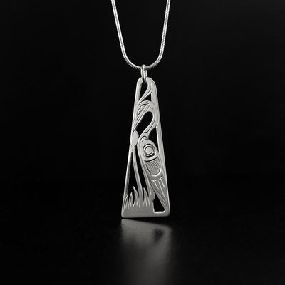 Offset Tapered Silver Heron Pendant