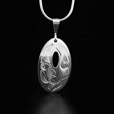 Small Sterling Silver Floral Oval Cut Out Pendant