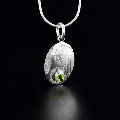 Sterling Silver Oval Eagle Pendant with Peridot