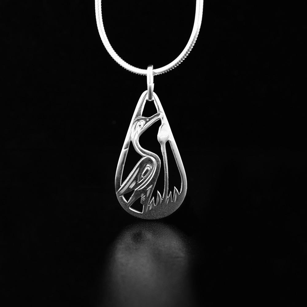 Mini Sterling Silver Heron Teardrop Pendant