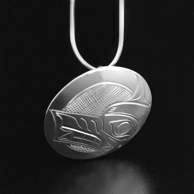 Sterling Silver Round Wolf Pendant
