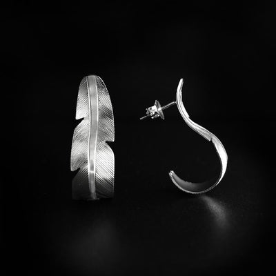 Sterling Silver Eagle Feather Wave Hoops