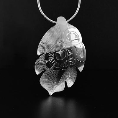 Sterling Silver Owl in Feather Pendant