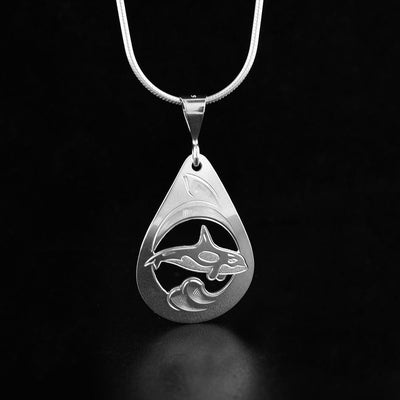 Sterling Silver Pear Shaped Orca Pendant