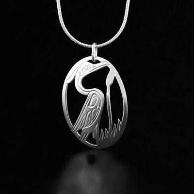 Sterling Silver Oval Heron Pendant