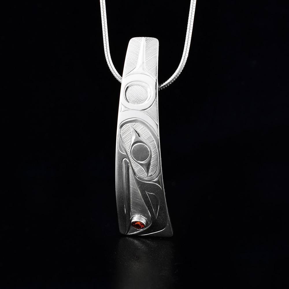 Sterling Silver Tapered Raven Pendant with Garnet