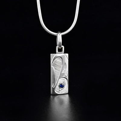 Sterling Silver Rectangular Eagle Pendant with Sapphire