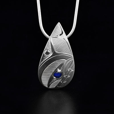 Sterling Silver Orca Pendant with Sapphire by Hollie Bartlett