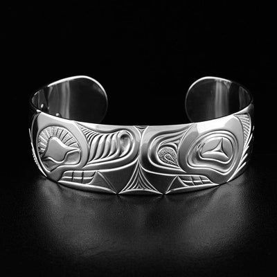 Sterling Silver Wolf and Bear Cuff Bracelet