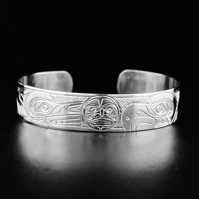 sterling silver eagle, moon, and wolf cuff bracelet \