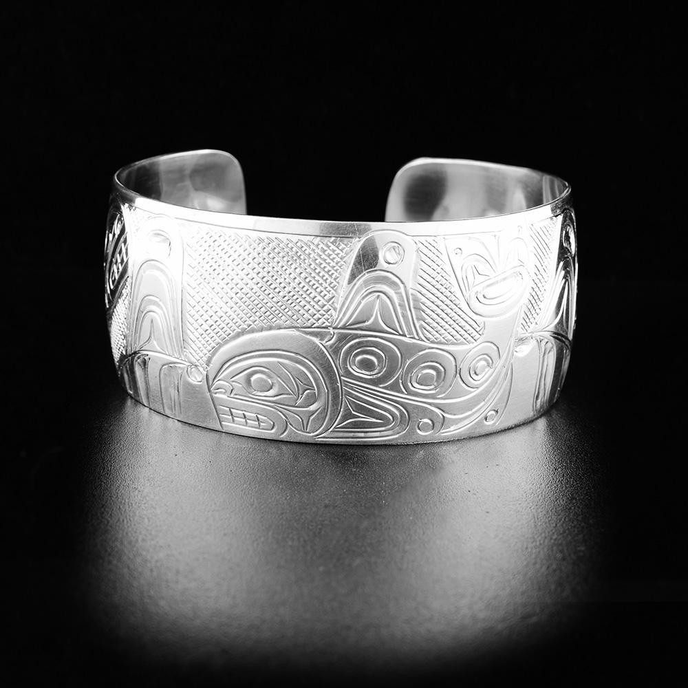 Sterling Silver 1" Playing Orca Pod Bracelet