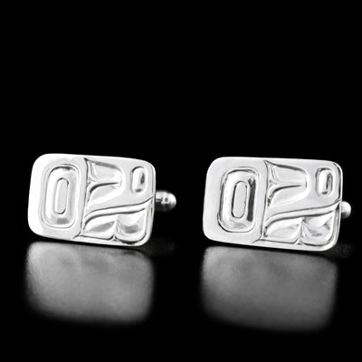 Sterling Silver Feather Cast Cufflinks by Carrie Matilpi. The design of each cufflink is an abstract version of a first nation's feather design.
