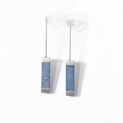 Blue Concrete and Stainless Steel Rectangular Drop Earrings