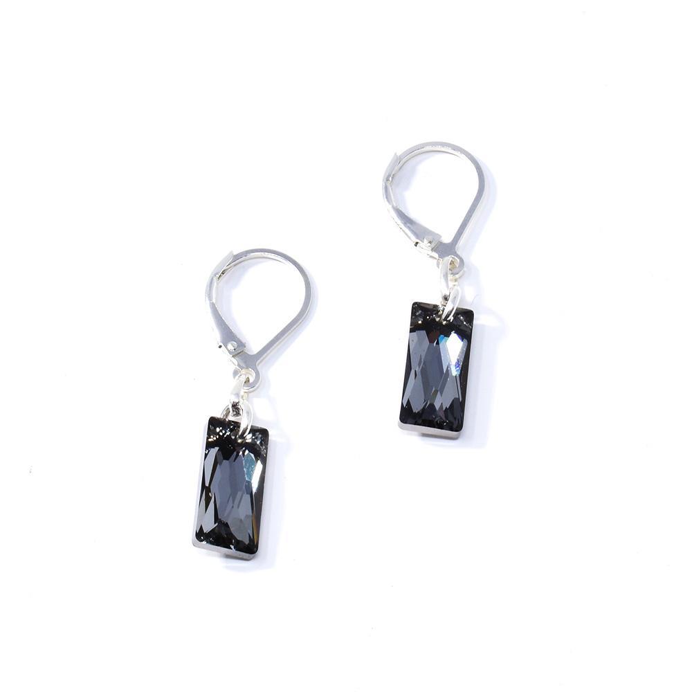 Small Rectangular Grey Swarovski Crystal Earrings