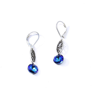 Blue Swarovski Crystal Earrings with Silver Filigree