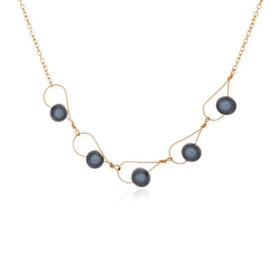 Gold Fill Rain Black Pearl Segment Necklace
