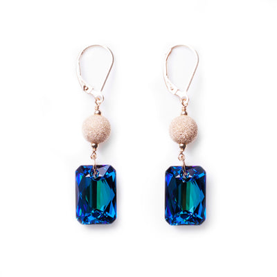 Bermuda Blue Swarovski Crystal Emerald Cut Earrings - Artina's Jewellery