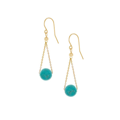 These Gold Fill Turquoise Short Chandelier Earrings are hand crafted by artist Pamela Lauz. The earrings are made using 14k gold-filled wire and chain and genuine turquoise.  Each earring measures 1.5" x 0.4" including the hook.