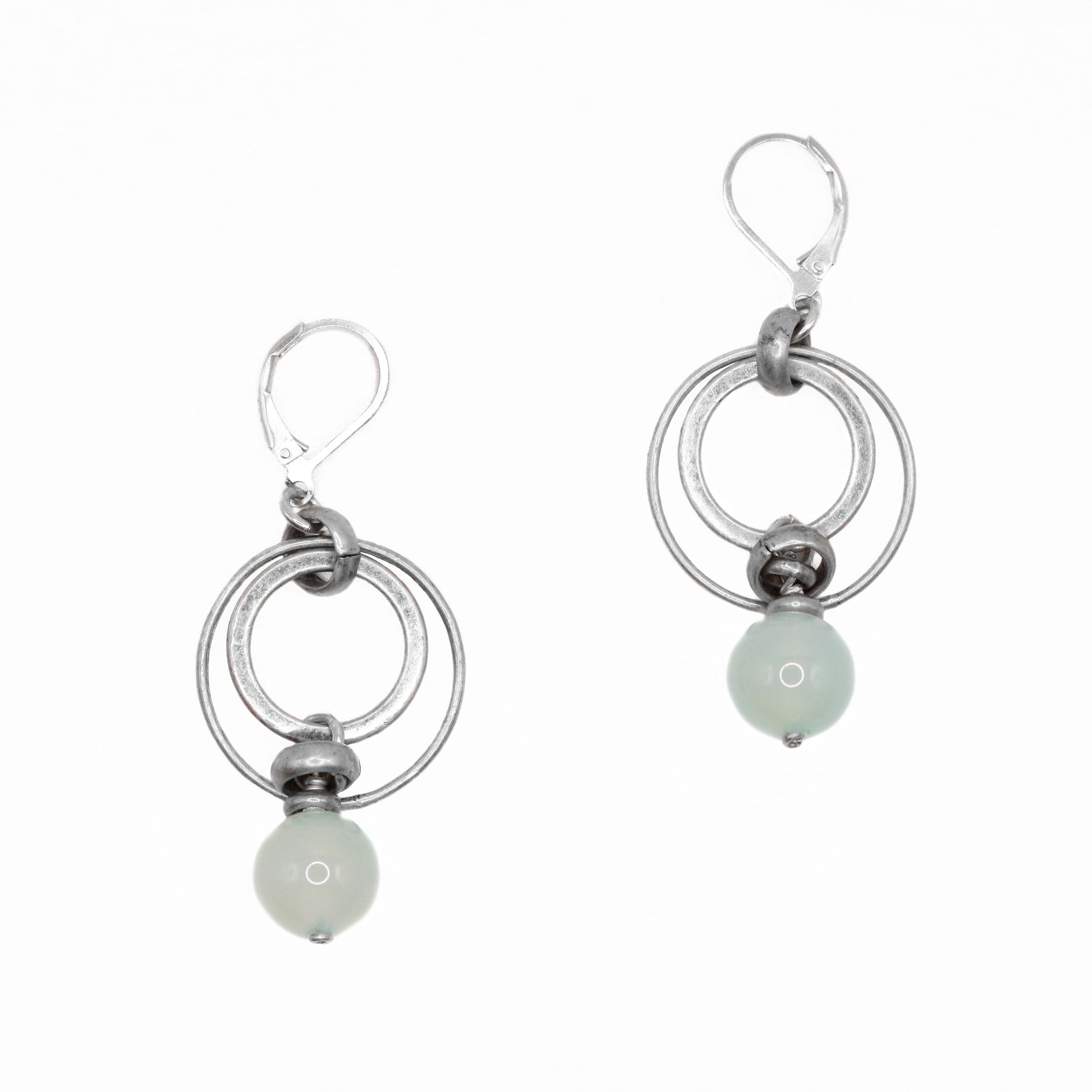 Chalcedony Earrings with Antique Silver Rings