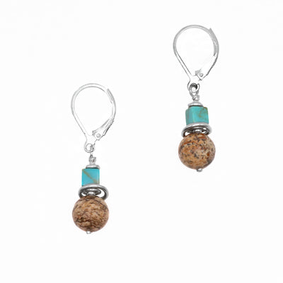 Landscape Jasper with Turquoise Earrings hand crafted by artist Karley Smith.