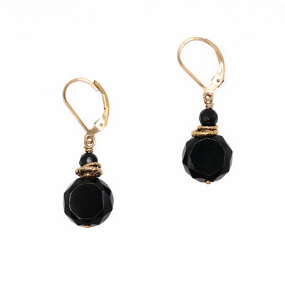 Black Onyx Round Earrings hand crafted by artist Karley Smith.