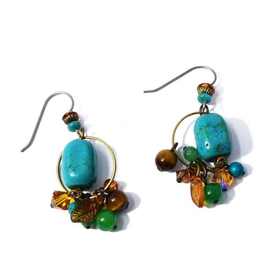 Amber, Jade and Turquoise Cylinder Earrings